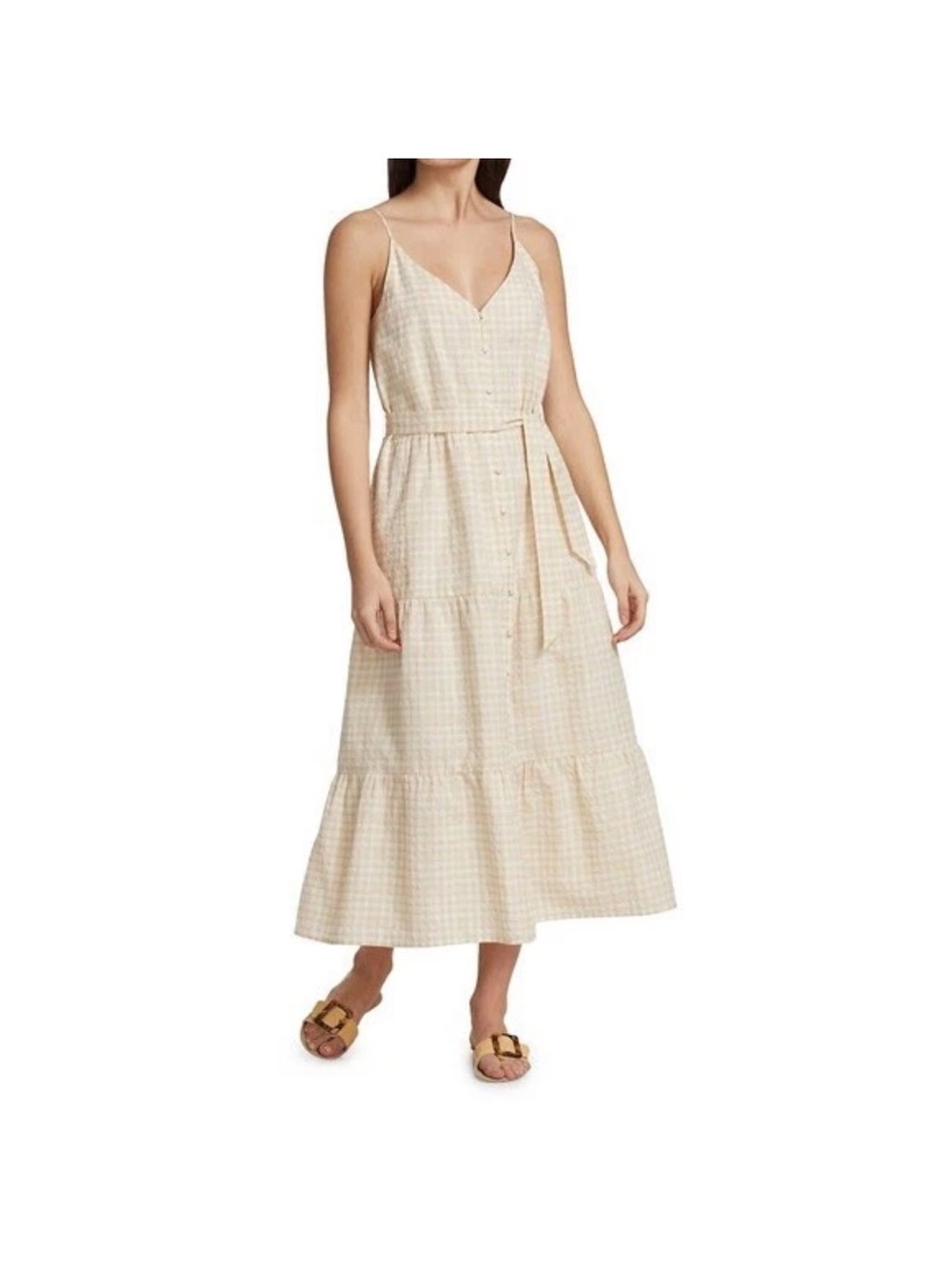 PAIGE Cream Check Tiered Maxi Dress